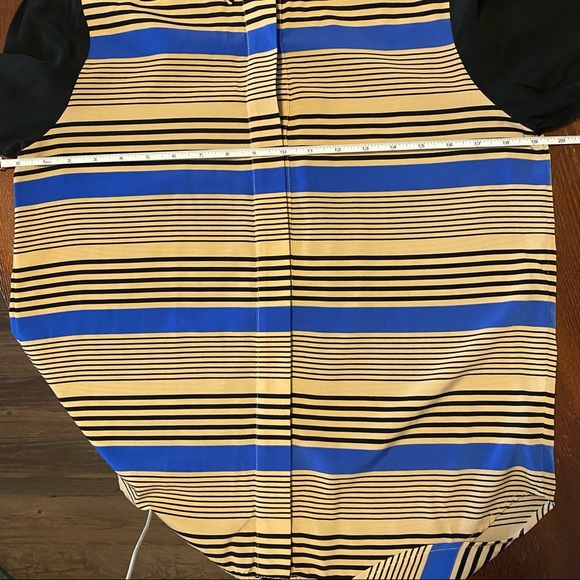 Sea NY Blue, Tan, Black Striped Silk Button Up Long Sleeve Top Shirt Blouse - Picture 8 of 10
